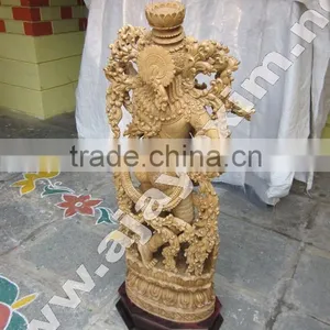 White Wood Krishna Statue thumbnail-6