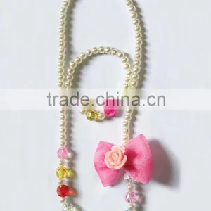 Candy Colorful Beaded Necklace Bracelet Set With Bow Ties and Flowers for Children thumbnail-6