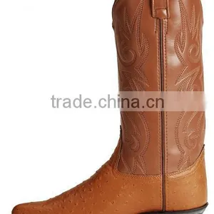 Black Wine Brown Smooth Leather Fancy Stitched Western Ostrich Print Cowboy Boots Wholesale thumbnail-5