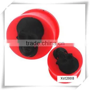 Skull Red Silicone Ear Tunnels Sale Ear Expanders thumbnail-1