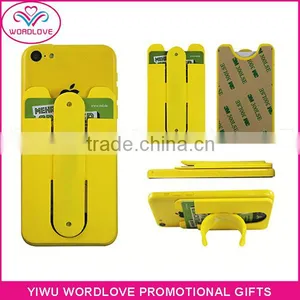 China Supply American Market Popular Custom 3M Adhesive Sticker Silicone Cell Phone Credit Card Holder With Clap Stand thumbnail-5
