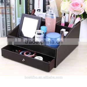 Custom Design Leather Make-up Comstic Storage Box With Mirror thumbnail-1