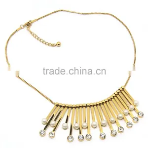 Best Price Stainless Steel Gold Plated Pearl Jewelry Set Necklace thumbnail-2