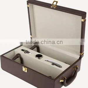 Ou Shigu Wholesale Custom Leather 2 Bottles of Red Wine Box, Dark Brown Beautiful Gift Box thumbnail-3