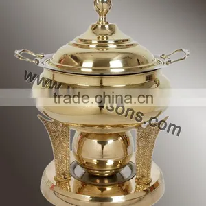 New Rounded Base Brass Plated Chafing Dish for Hotel Used | Stainless Steel Made Chafing Dish | Home Used Chafing Dish thumbnail-1