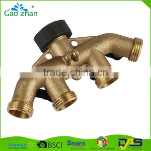 High Quality Brass Water Hose Pipe 4 Way Splitter Connector With Shut off Valve thumbnail-2