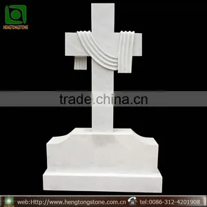 White Marble Upright Carved Cross Design Headstone thumbnail-1