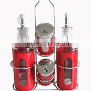 Glass Cruet Set With Metal Stand thumbnail-1