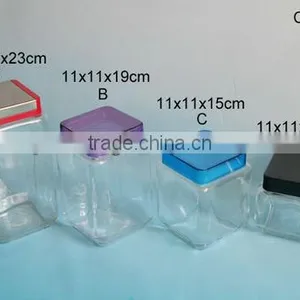 Four Sizes Clear Square Glass Storage Jar With Plastic Lid thumbnail-1