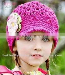 Shocking Pink Lovely Baby Crochet Hat With Flowers New Style In Stock thumbnail-1