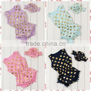 Wholesale Baby Clothes Summer Gold Polk Dots Bodysuit Pompom Romper thumbnail-1