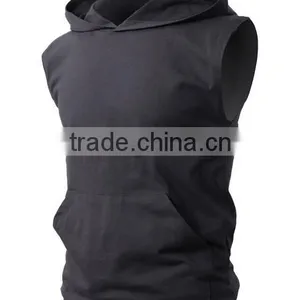 OEM New Design Cotton Plain Mens Custom Sleeveless Hoodie With Pocket thumbnail-4