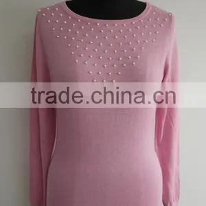 Ladies Fashion Bead Round Neck Backless Costume Sweater thumbnail-1