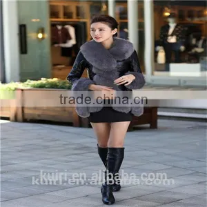 New Fashion Winter Jacket Women Luxurious Fake Fox Fur Collar Long Leather Jacket PU Slim Parkas For Women Coat Ladies Down thumbnail-1