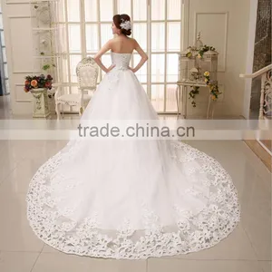 A Line Wedding Dresses Off Shoulder Pleated Lace Vintage Dress thumbnail-1