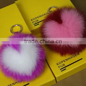 Myfur Hot Sale Pink Cute Heart Pattern Real Soft Fox Fur Key Ring Bag Charm thumbnail-4