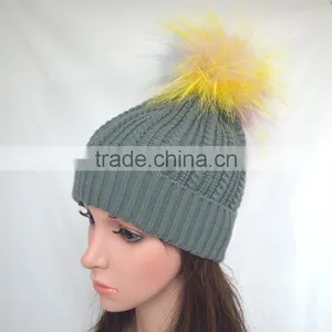 Myfur Wholesale Customized Woolen Yarn Knitted Beanies With Real Fur Bobble Top thumbnail-2