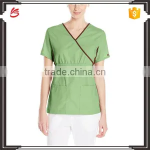 Top Selling Mock Wrap Women Medical Scrubs Wholesale Knit Panel Top thumbnail-1