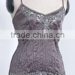 Crinkle Beaded Satin Tank Top thumbnail-1