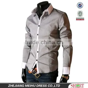 100% Cotton Slim Fit Long Sleeve Contrast Collar Casual Men Shirt thumbnail-1