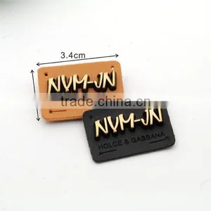 Black/brown PU Leather Sew on Patches With Matt Bronze Brush Metal Plates Clothing Label for Jeans/jacket PLB-006 thumbnail-1
