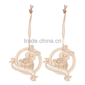 New Arrival Wood Cut Happy Easter Rabbit Wooden Tag Embellishment With String thumbnail-6