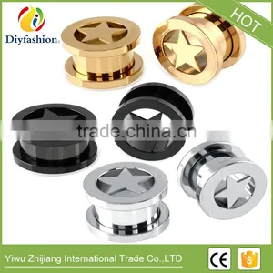 3 Colors Stainless Steel Pentagram Shape Channel Ear Plug thumbnail-1