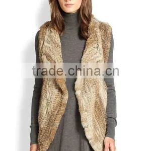 YR321 New RU Design Turn-down Collar Real Natural Knitted Rabbit Fur Vest thumbnail-1