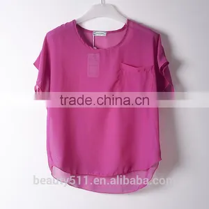 A Pocket Bat Short Sleeved Chiffon Shirt Blouse Color Perspective SD99 thumbnail-2