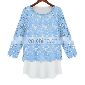 Lady Fashion Round Neck Lace Blouse With Chiffon Tank Top thumbnail-1