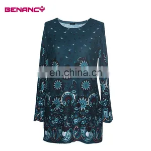 Ladies XXL Size Floral Designer Clothes Long Sleeves Knitted Dress thumbnail-1