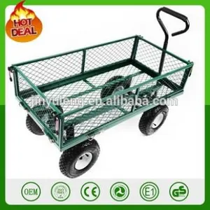 300kg Capacity 4 Wheel Heavy Duty Metal Garden Trolley Green Trailer Cart Truck 4 Wheel Transport Metal Wheelbarrow Garden Wagon thumbnail-1