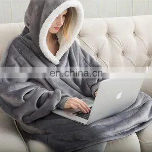 High Quality Convenient Polyester Material Lightweight Wearable Sherpa Blanket With Large Pocket thumbnail-5
