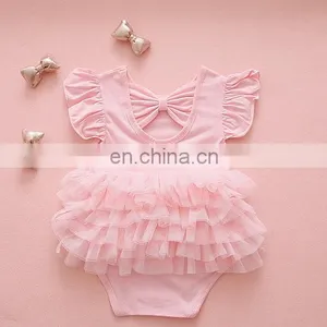 Wholesale Baby Girls Cotton Clothes Princess Ruffle Birthday Baby Girls Party Romper thumbnail-5