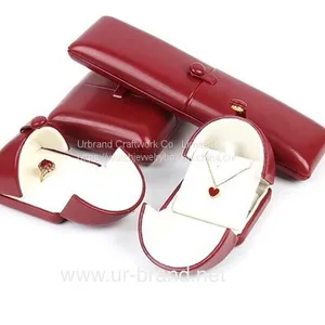 Custom Logo Ring Pendant Red Pu Leather Jewelry Box Packaging Jewellery Set Boxes thumbnail-1