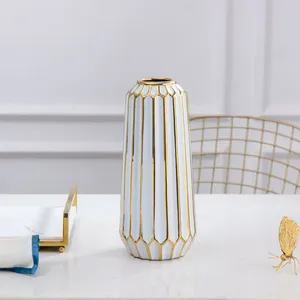 Nordic Ins Style Gild Large White Gold Chinese Jingdezhen Ceramic Flower Vase For Hotel Decor thumbnail-4