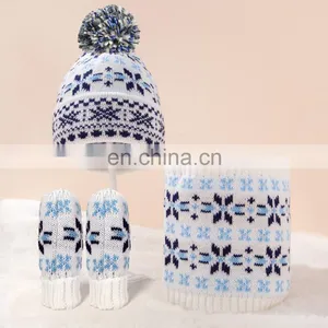 Warm Beanies Hat For Girl Boy Scarf Pompoms Winter Hats Knitted Caps Scarf Gloves 3 Pieces Winter Hat Scarf Set For Child thumbnail-5