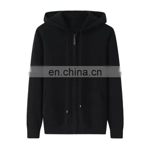 100% Cashmere Women's Casual Hoodie Comfortable Full Zip Cardigan Hood Knitted Solid Pattern Winter Season Front Logo Position thumbnail-3