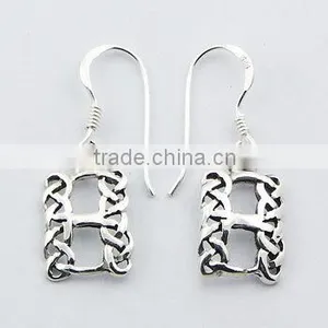 Celtic Knot Earrings 925 Silver Opework Rectangles thumbnail-1