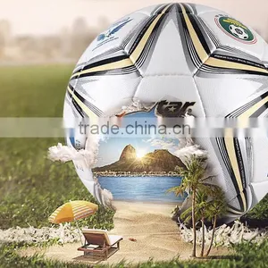 (120499)High Quality Shiny PU Leather Butyl Bladder Soccer Ball Big Blue Star Design Football Quality Choice thumbnail-3