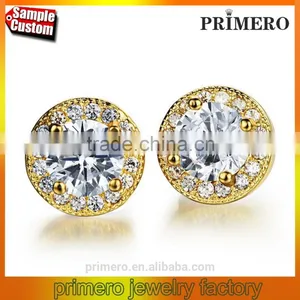 Round Design Real Gold Plated Fashion Jewelry Zircon Crystal Wedding Earrings thumbnail-1