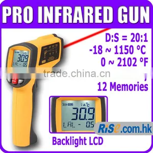 20:1 Non-contact Industrial Pyrometer 0.1~1EM 1150 C/2102 F IR Infrared Thermometer thumbnail-1