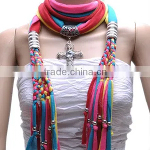 Multi Color Hand Made Rainbow Color Cross Pendant Jewelry Scarf thumbnail-1
