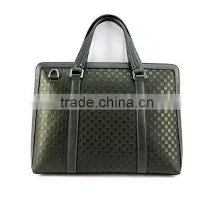 Custom Brand Plaid Pattern Top Quality Leather Briefcase for Business Men thumbnail-3