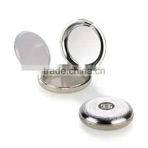 Unique Design Silver Annual Ring Pattern Empty Compact Powder Packaging With Mirror thumbnail-2