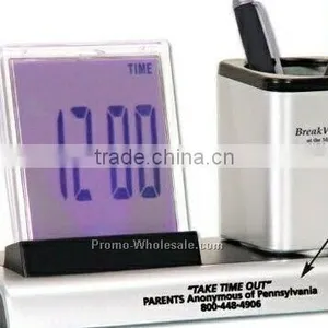 Multi Function Charming Desktop Pen Holder And Pencil Holder With Clock And Thermometer thumbnail-2