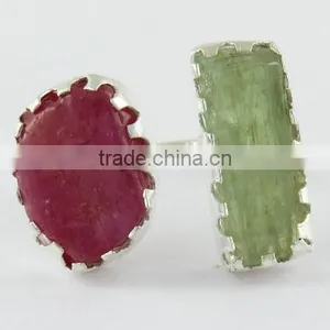 Rough Stone !! Prehnite & Ruby !! 925 Sterling Silver Gold Plated Ring, Gemstone Silver Jewellery Supplier, 925 Silver Jewellery thumbnail-2
