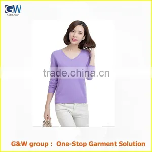 Custom High Quality V-neck Woman Cashmere Sweater thumbnail-1
