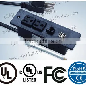 Recessed Mounted 2-outlet With Phone Cord and 2 Usb Ports Plug Socket thumbnail-1