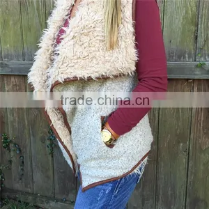 Ladies Fur Leather Trim Monogram Fur Vest thumbnail-2
